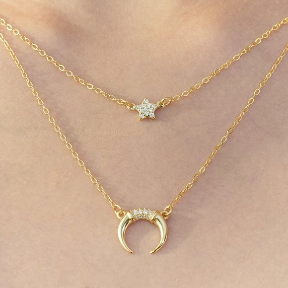 14K gold Crescent Moon Multi-Strand Gold Necklace - Picture 4 of 9